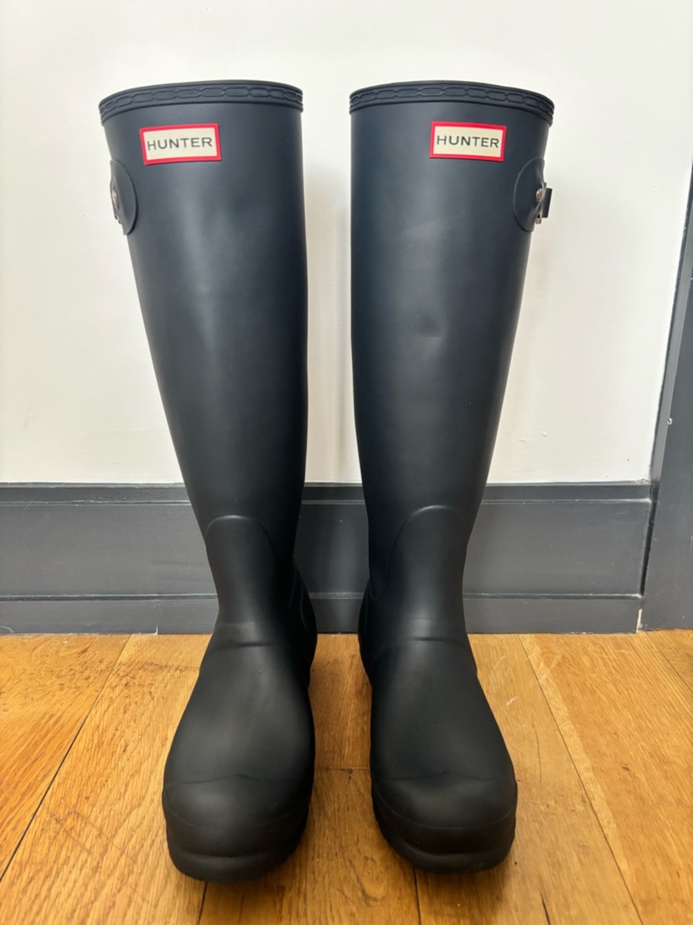 Hunter Original Back Matte Navy Tall Rain Boots with Adjustable Strap  Size US 8
